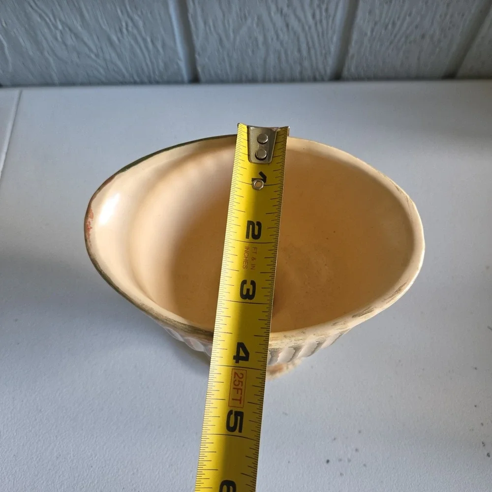 Vintage Hull USA #15 Pottery Pedestal Planter Bowl Vase Cream Green Striped
